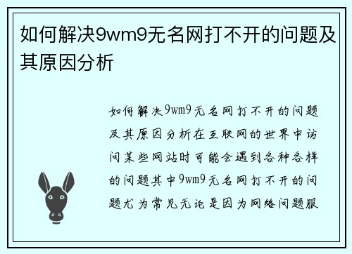 如何解决9wm9无名网打不开的问题及其原因分析
